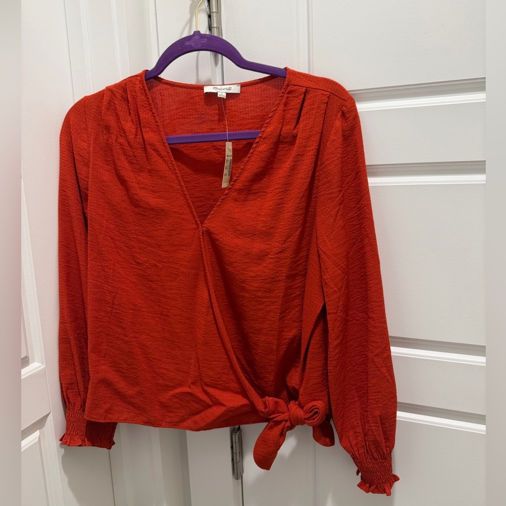 Madewell Red V-Neck Wrap Blouse